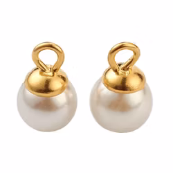 Guldfärgat rostfritt stål berlock rund med pärla 6 mm, 1 st