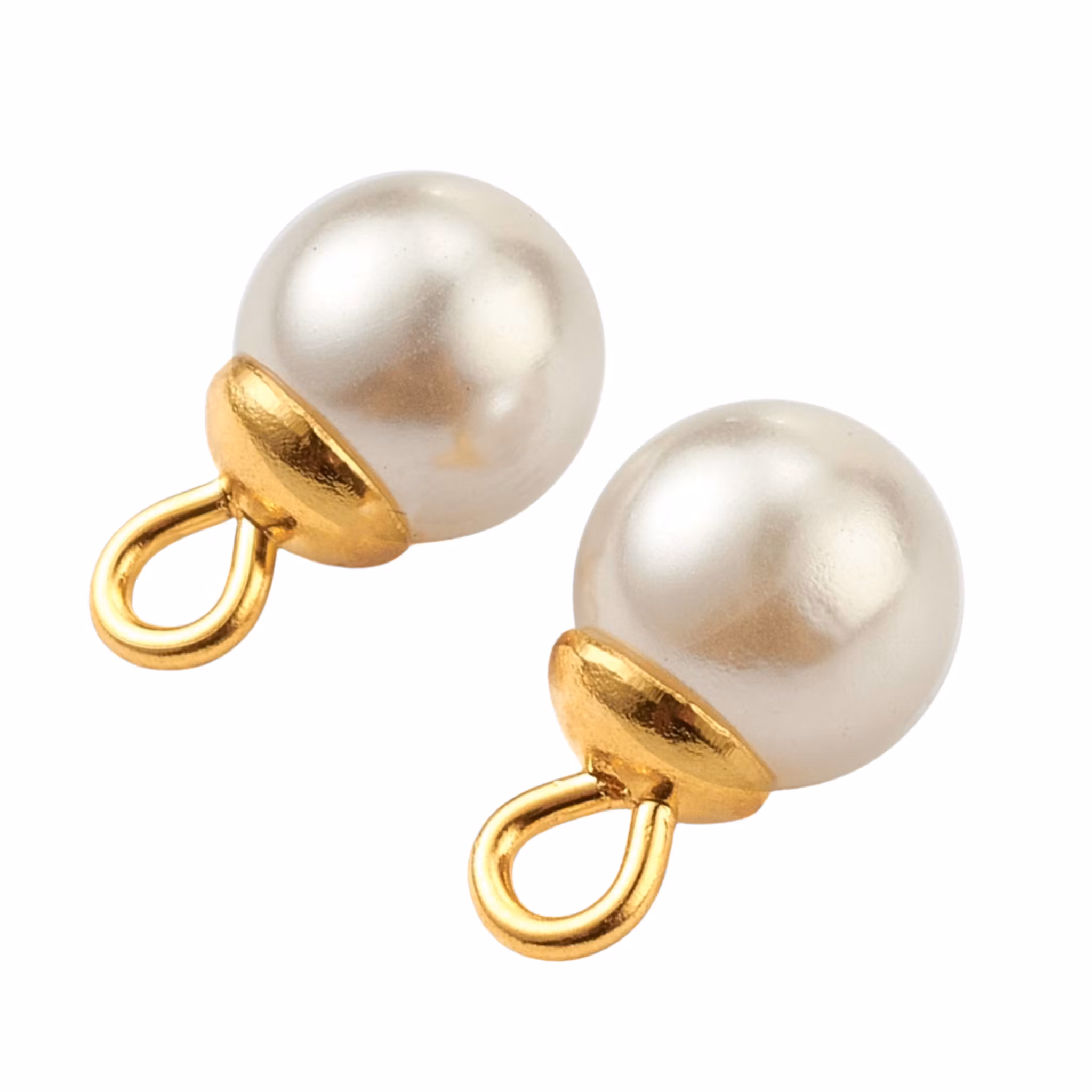 Guldfärgat rostfritt stål berlock rund med pärla 6 mm, 1 st