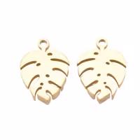 Guldfärgat rostfritt stål berlock litet löv monstera med PVD plätering, 1 st