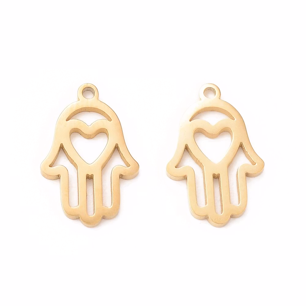 Guldfärgat rostfritt stål berlock hamsa, 1 st