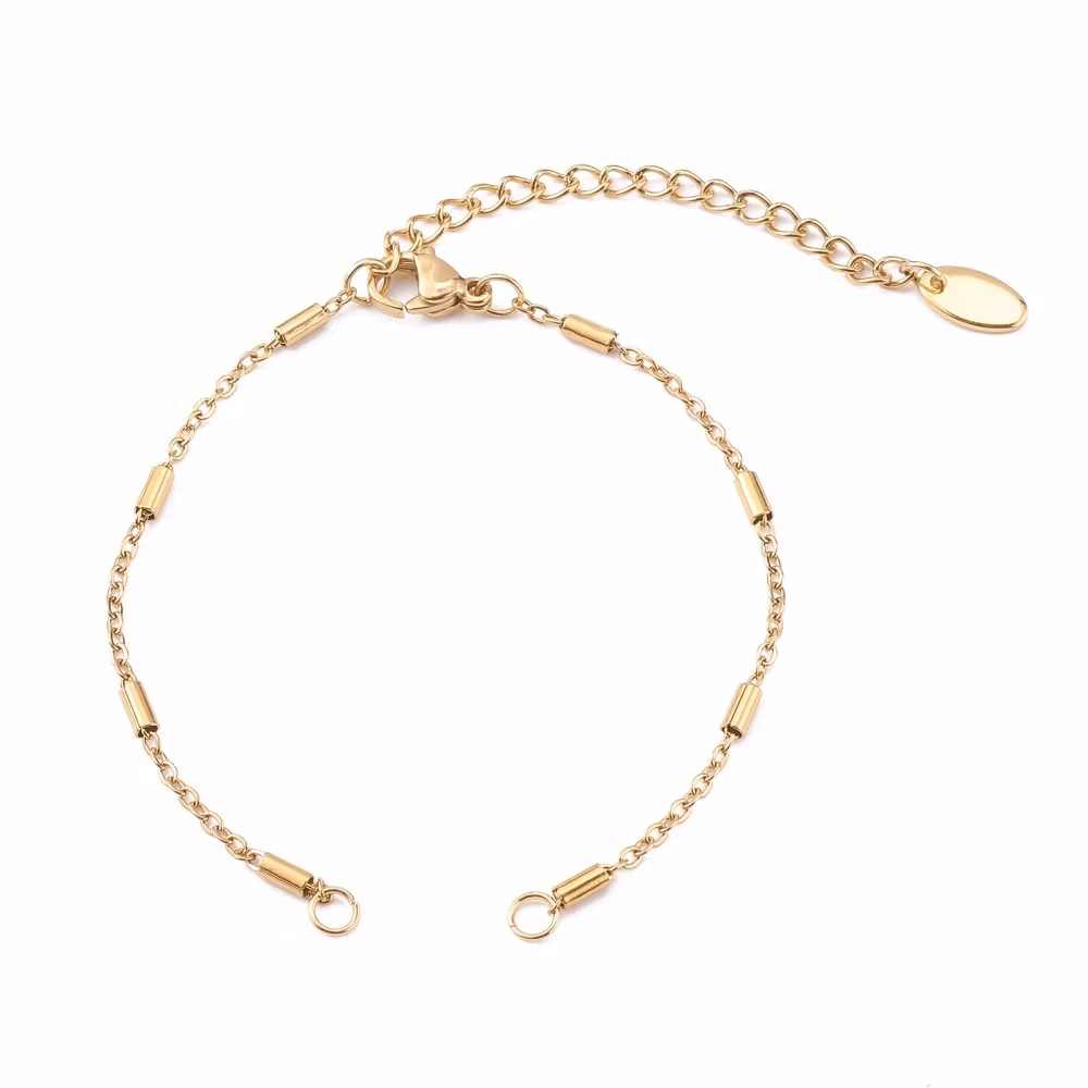 Guldfärgat rostfritt stål armbandslänk med tuber med PVD plätering, 1 st