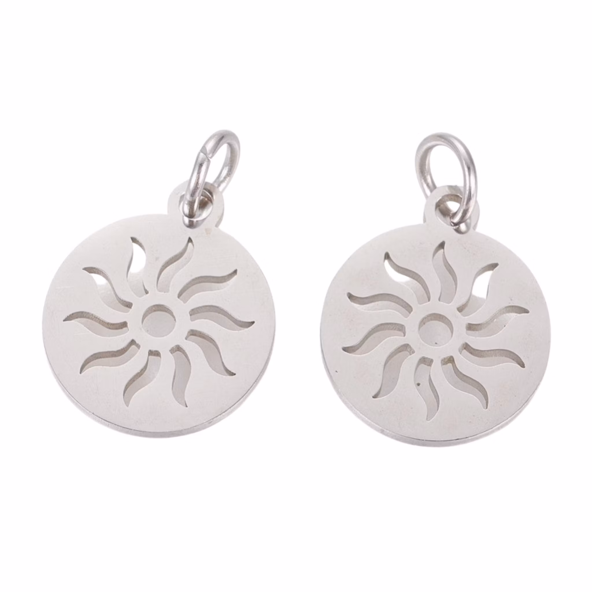 Rostfritt stål berlock rund med sol, 1 st