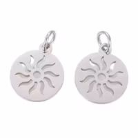 Rostfritt stål berlock rund med sol, 1 st