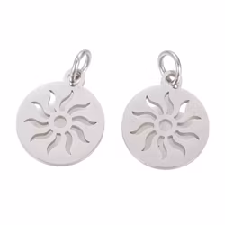 Rostfritt stål berlock rund med sol, 1 st