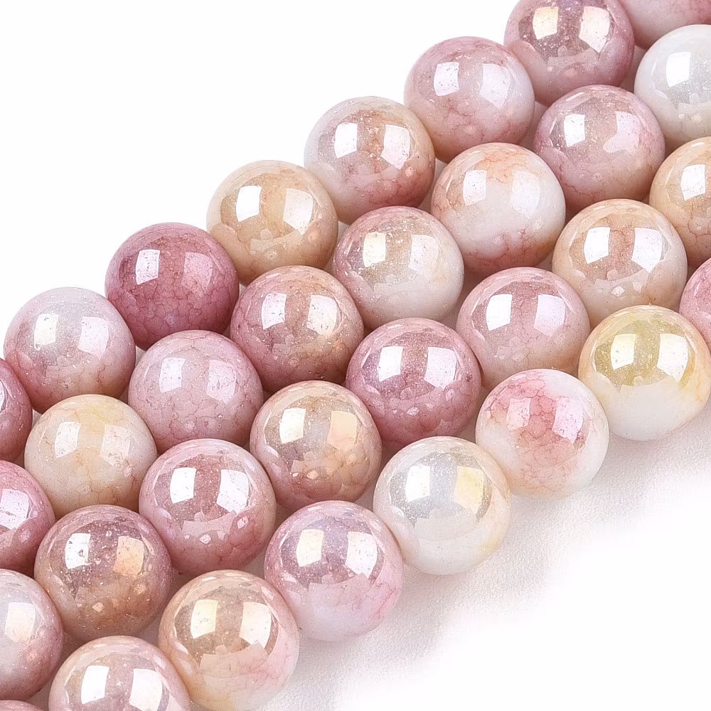 REA: Runda glaspärlor 8 mm rosa melerade, 1 sträng