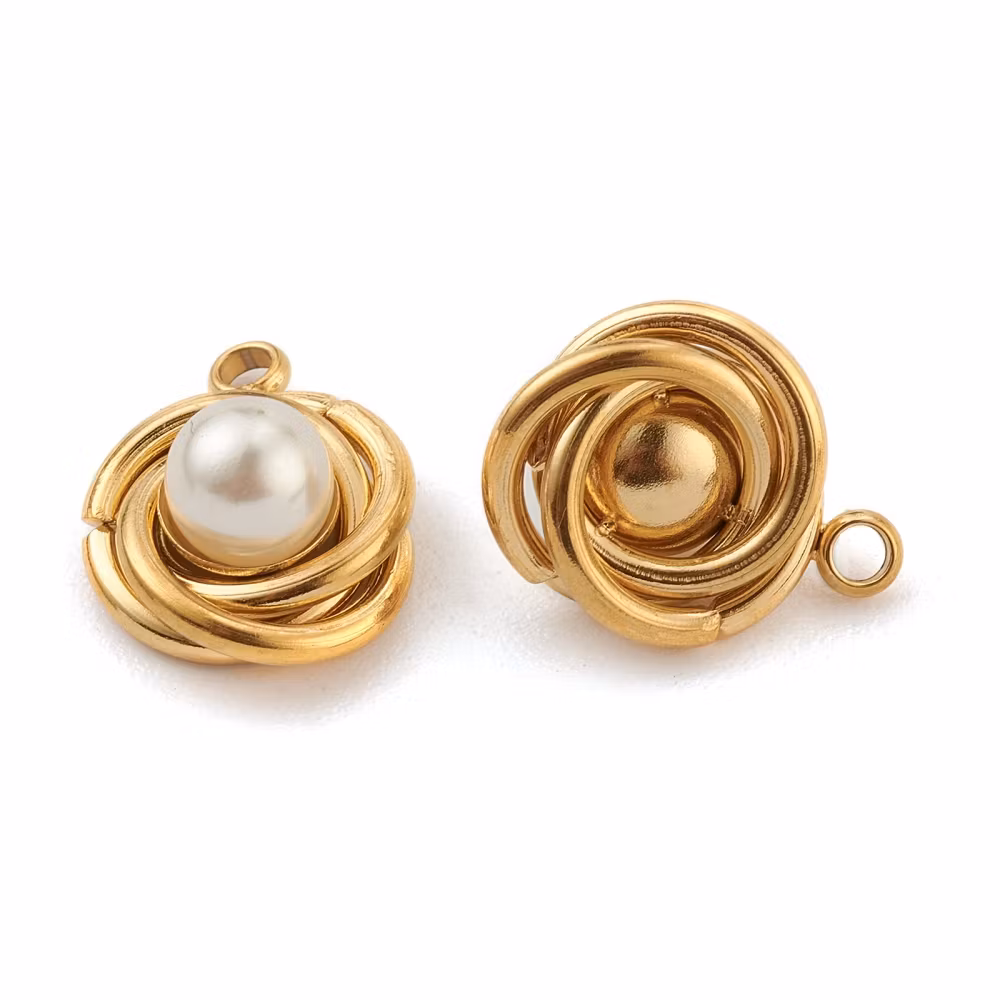 Guldfärgat rostfritt stål berlock med pärla, 1 st