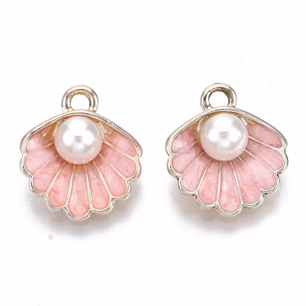 Guldfärgad snäcka ljus korall med pärla, 1 st