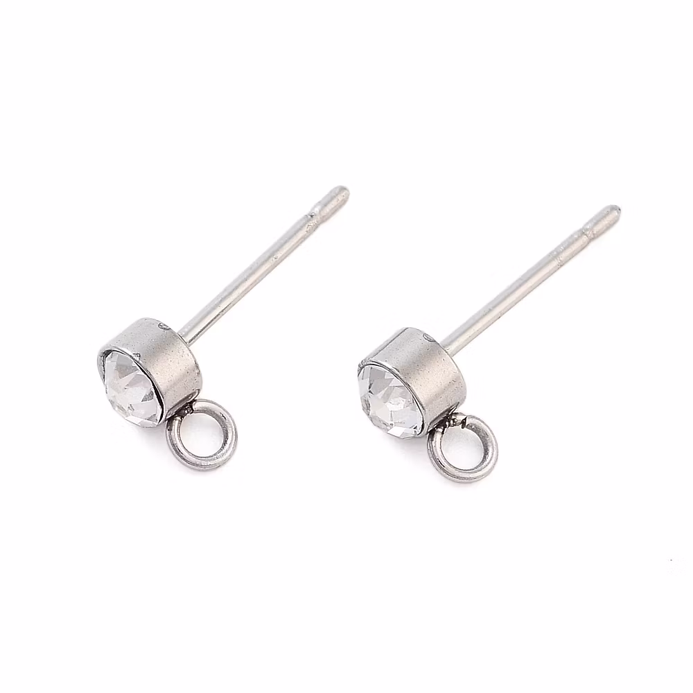 Kirurgiskt stål stiftörhängen med strass, 10 st