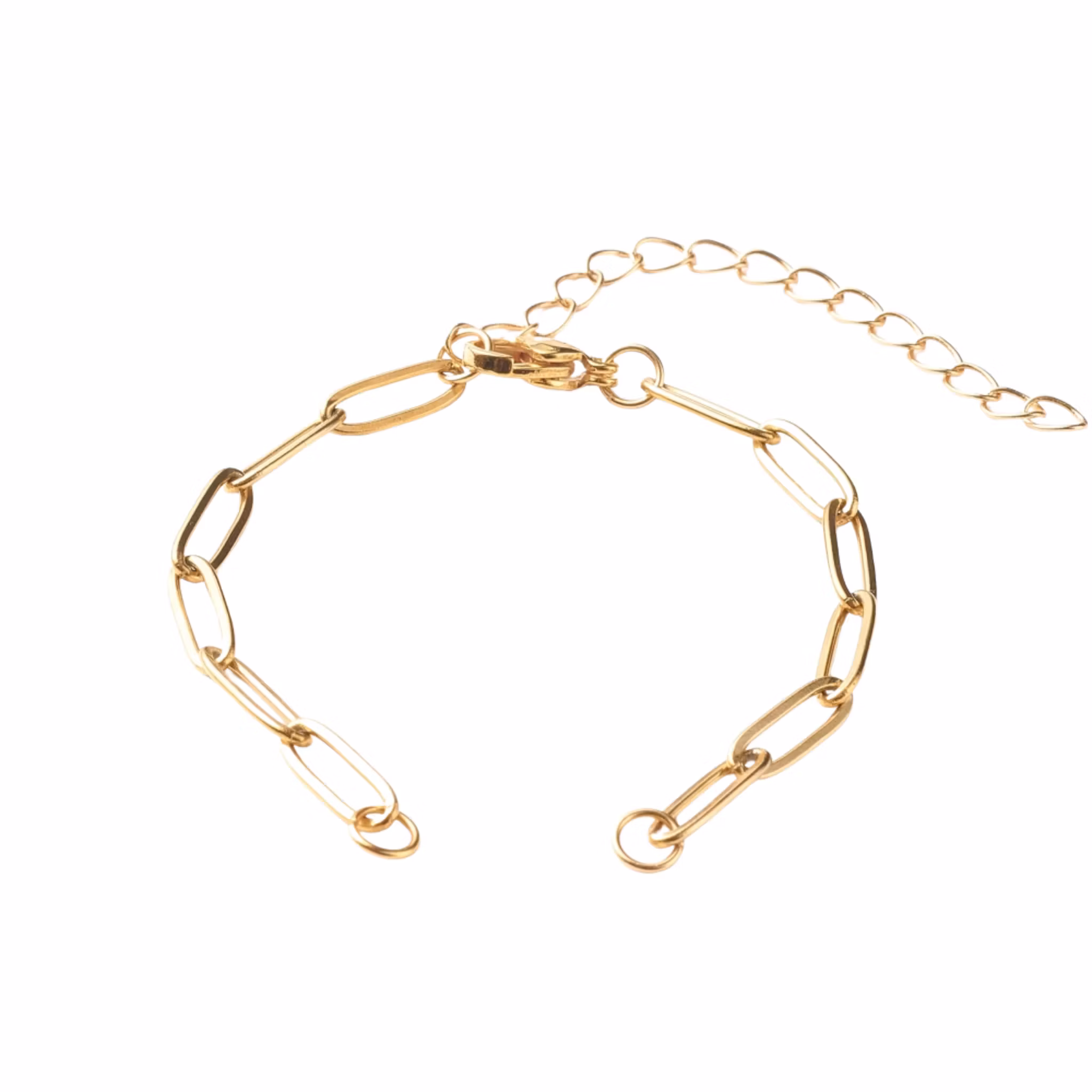 Guldfärgat rostfritt stål Paperclip armbandslänk, 1 st