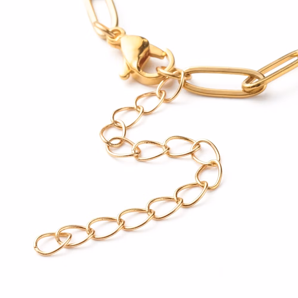 Guldfärgat rostfritt stål Paperclip armbandslänk, 1 st