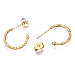 Guldfärgat kirurgiskt stål halva creoler med PVD plätering, 1 par