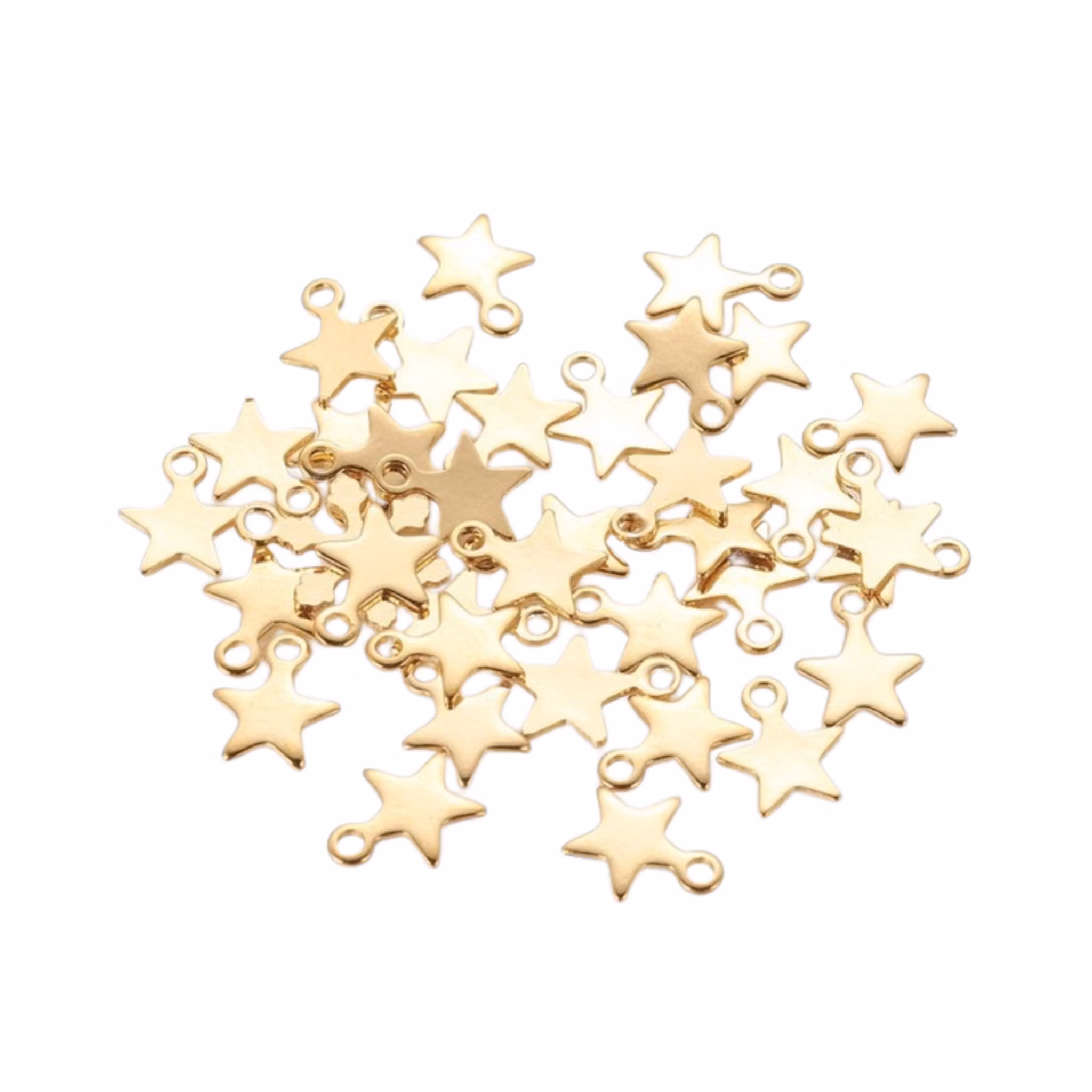 Guldfärgat rostfritt stål berlocker små stjärnor med 18k plätering, 10 st