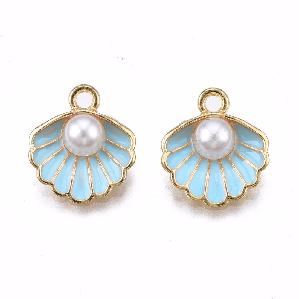 Guldfärgad snäcka turkos med pärla, 1 st