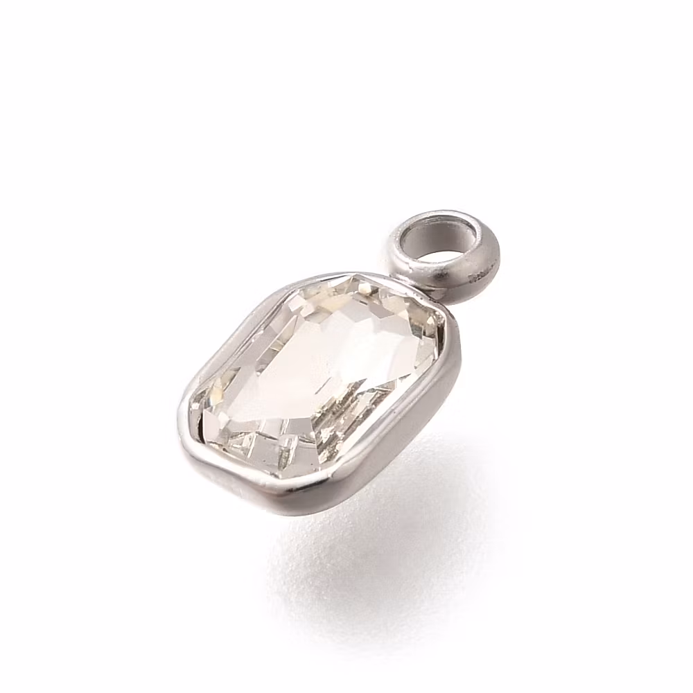 Rostfritt stål berlock rektangel glas, 1 st