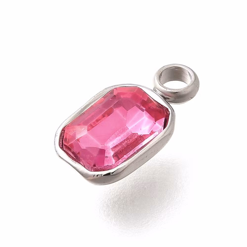 Rostfritt stål berlock rektangel cerise, 1 st