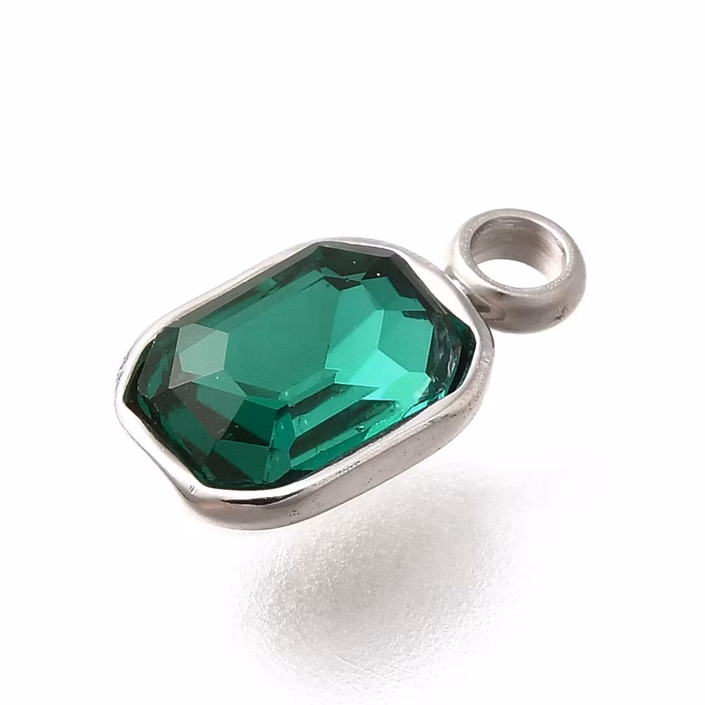 Rostfritt stål berlock rektangel grön, 1 st