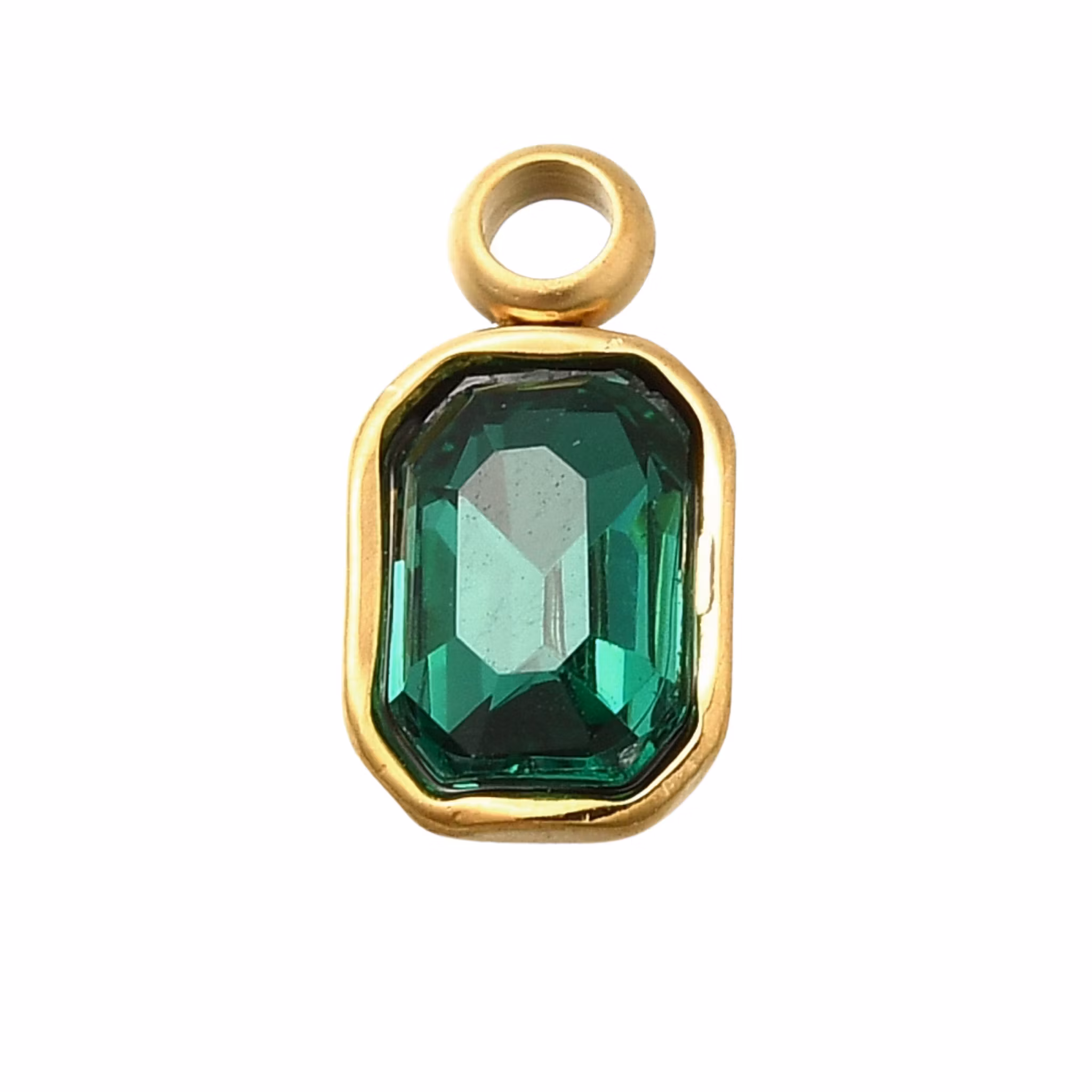 Guldfärgat rostfritt stål berlock rektangel grön med PVD plätering, 1 st