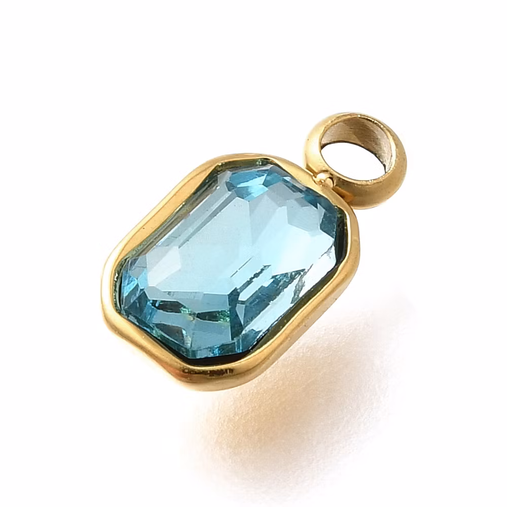 Guldfärgat rostfritt stål berlock rektangel turkos med PVD plätering, 1 st