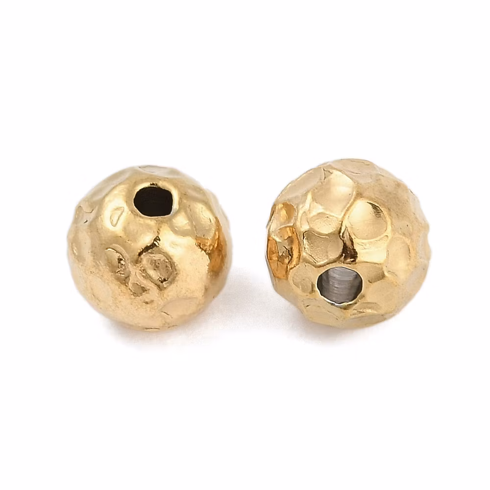 Kirurgiskt guldfärgat stål hamrad pärla 8 mm med PVD plätering, 1 st