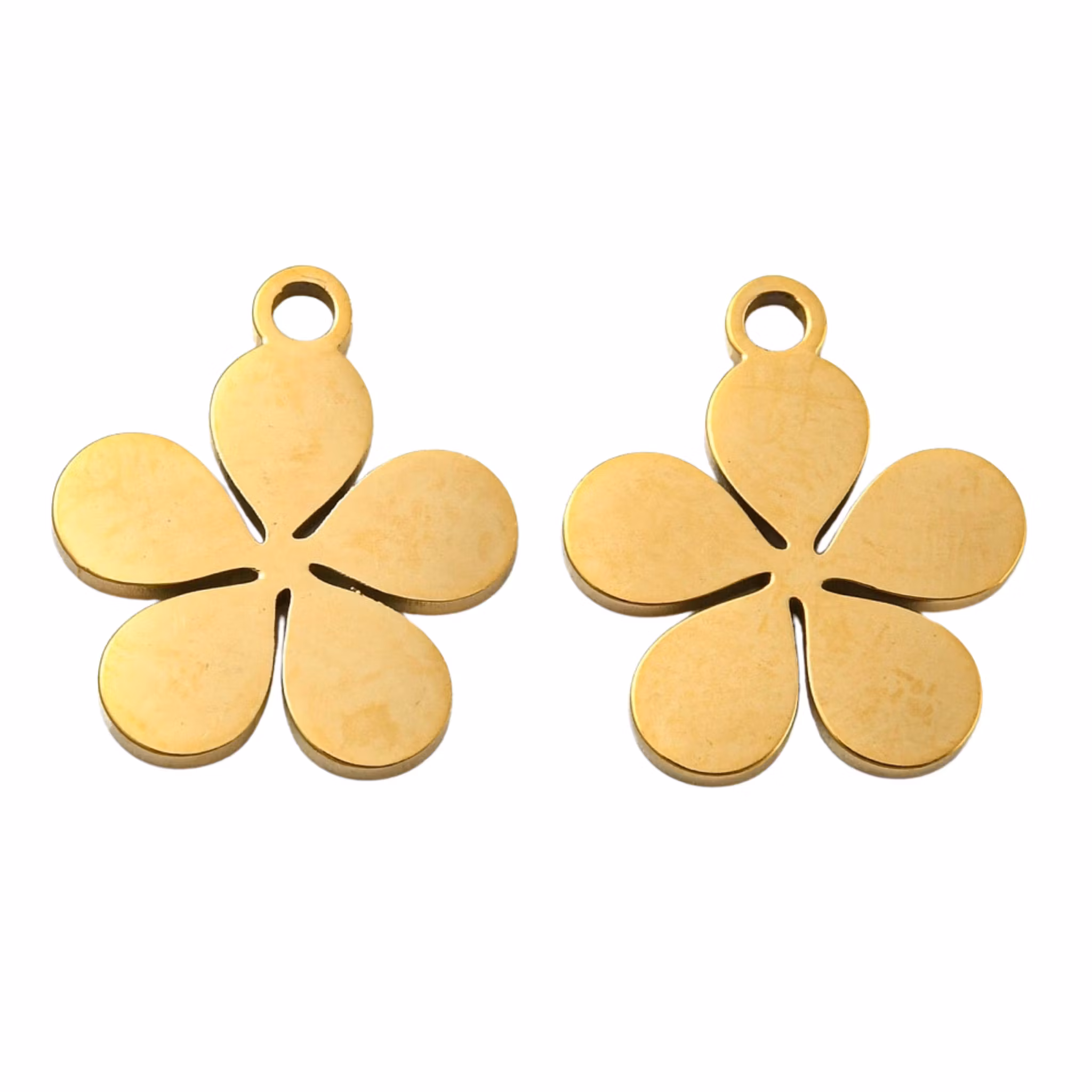 Guldfärgat rostfritt stål berlock slät blomma med PVD plätering, 1 st