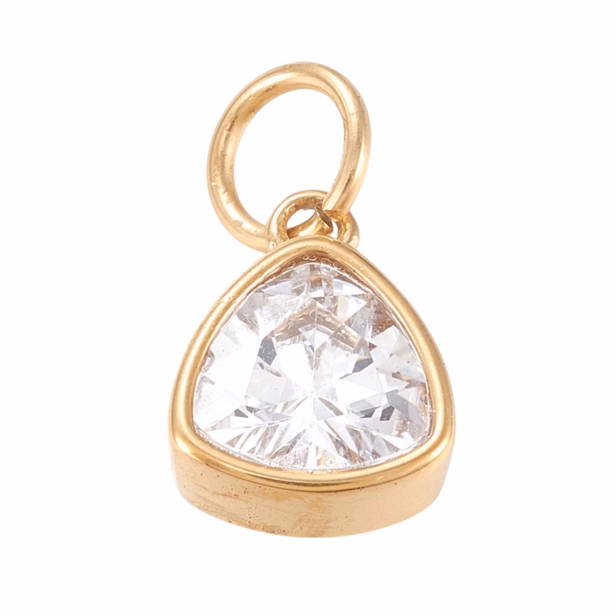 Guldfärgat rostfritt stål berlock triangel glas med PVD plätering, 1 st