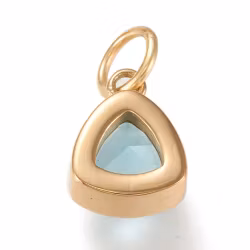 Guldfärgat rostfritt stål berlock triangel ljusblå med PVD plätering, 1 st