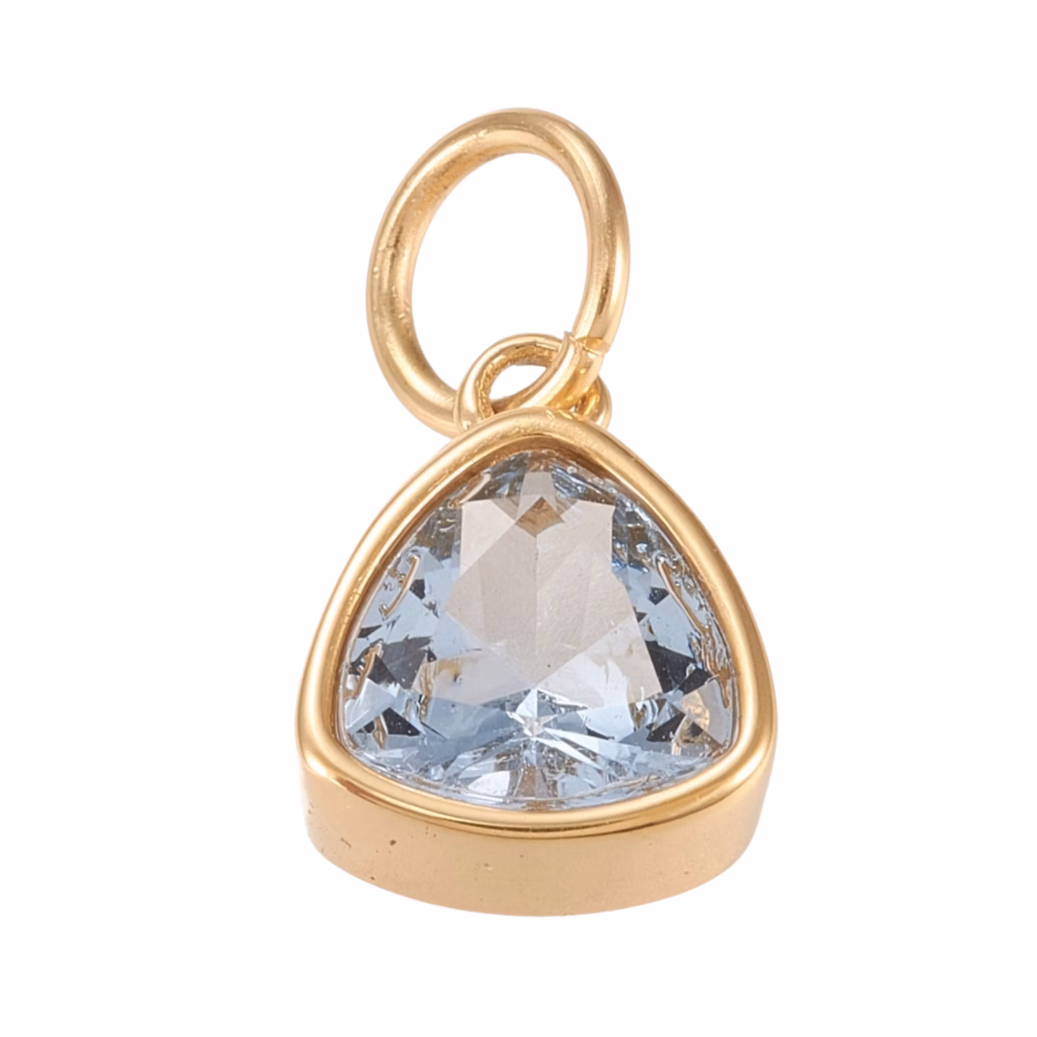 Guldfärgat rostfritt stål berlock triangel ljusblå med PVD plätering, 1 st