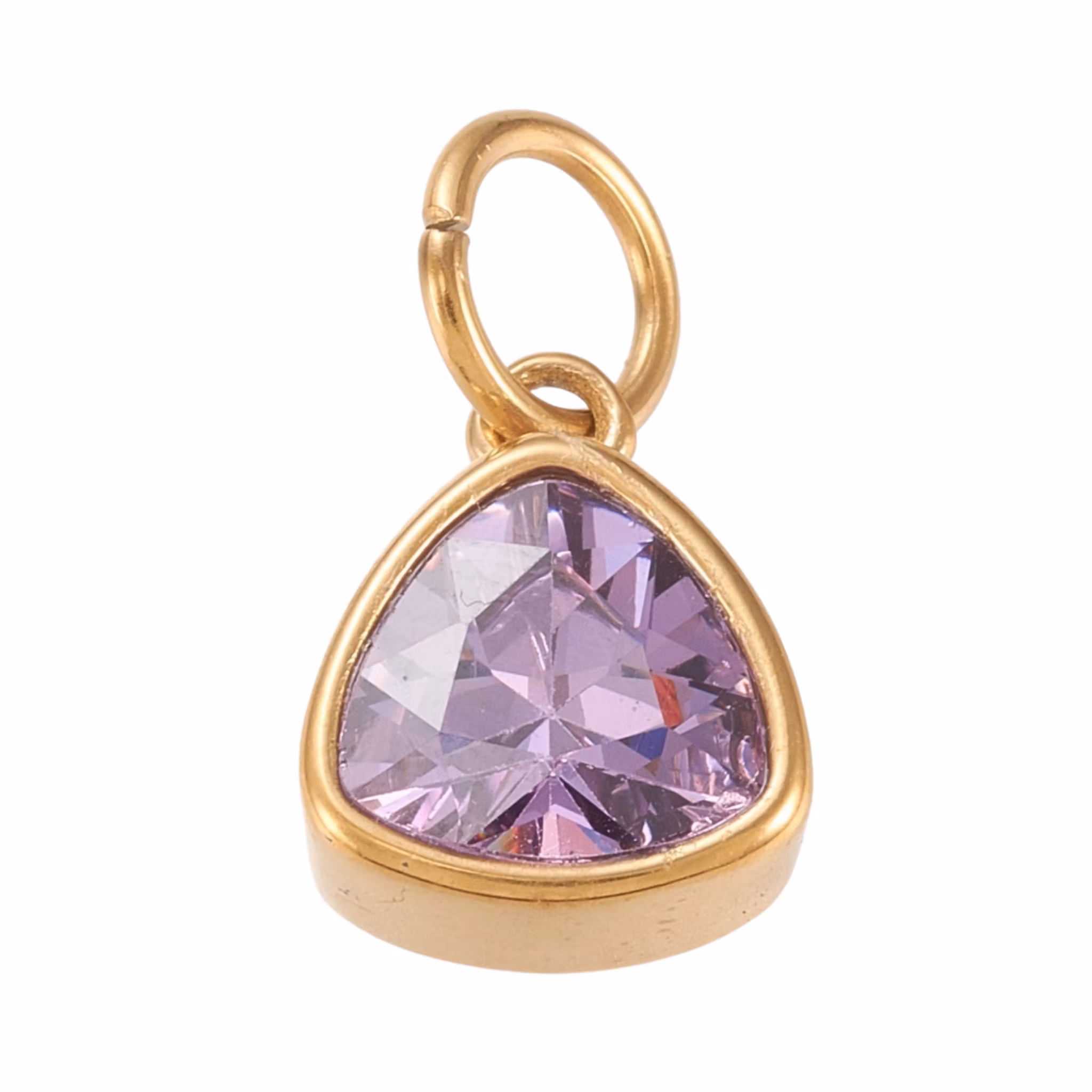 Guldfärgat rostfritt stål berlock triangel lila med PVD plätering, 1 st