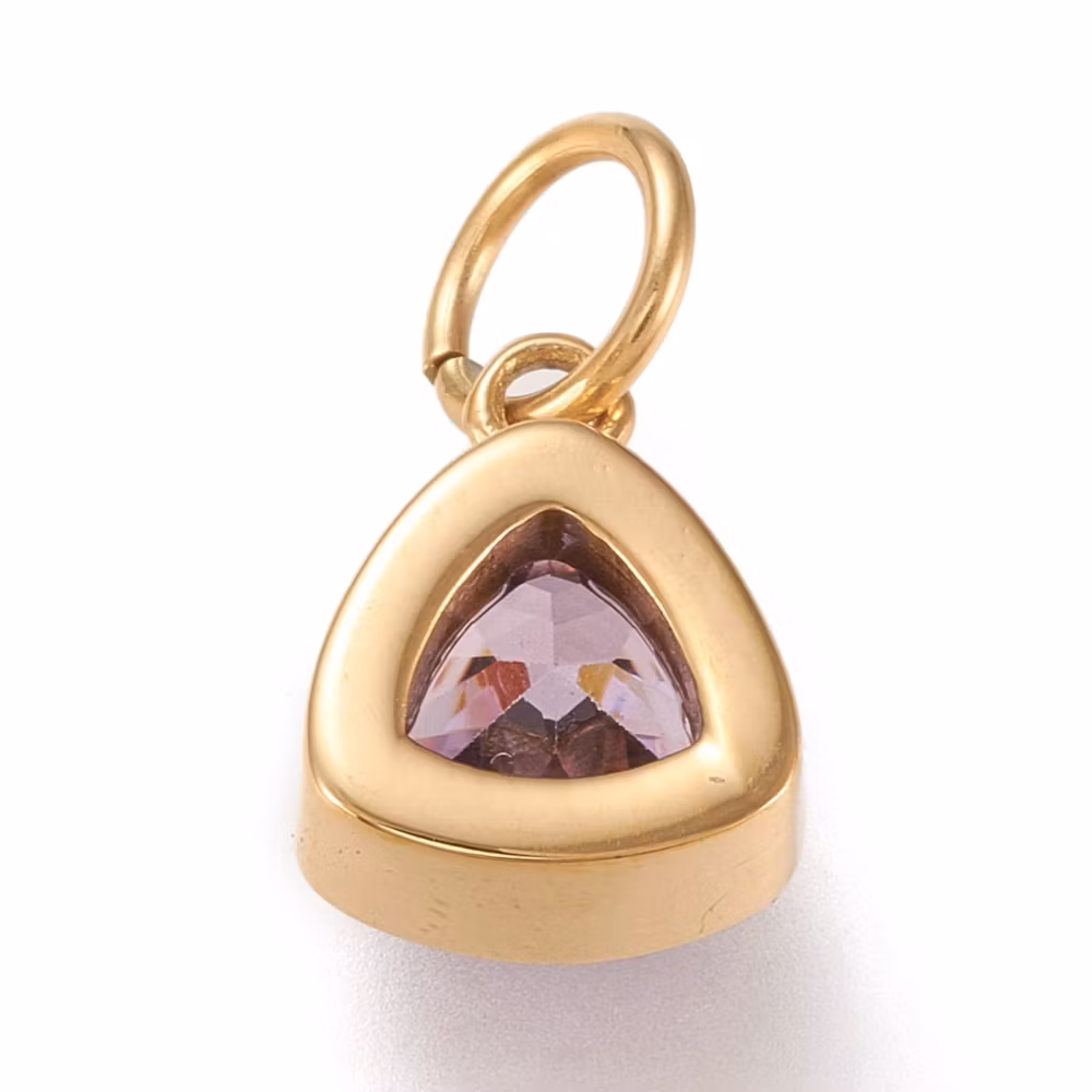 Guldfärgat rostfritt stål berlock triangel lila med PVD plätering, 1 st