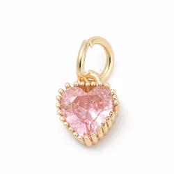 Guldfärgad berlock rosa hjärta och ring med cubic zirconia, 1 st