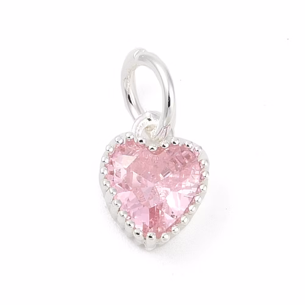 Silverfärgad berlock rosa hjärta och ring med cubic zirconia, 1 st