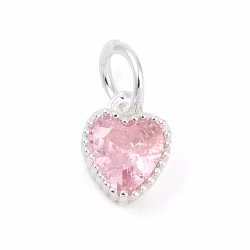 Silverfärgad berlock rosa hjärta och ring med cubic zirconia, 1 st