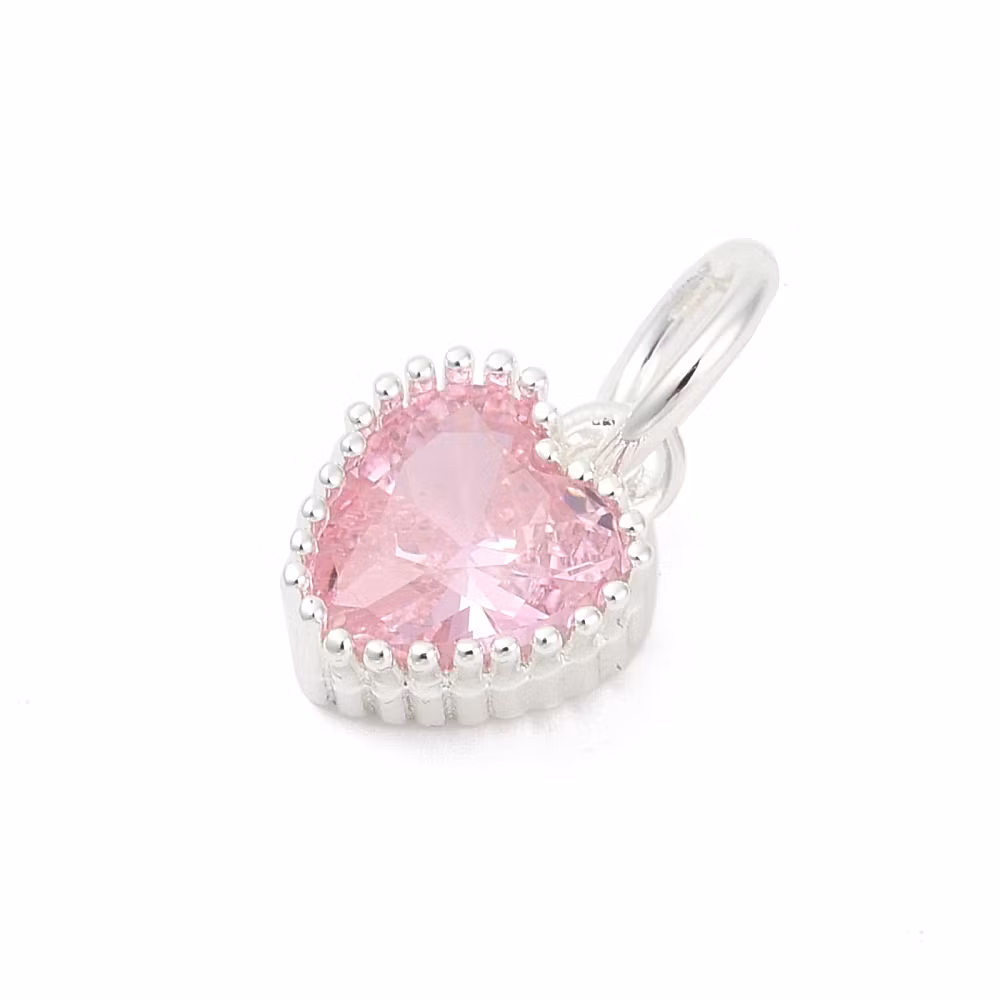Silverfärgad berlock rosa hjärta och ring med cubic zirconia, 1 st
