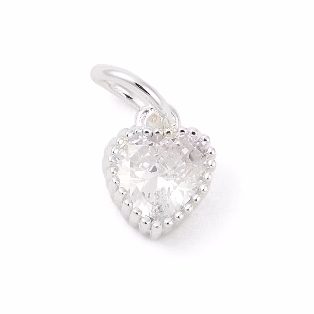 Silverfärgad berlock glas hjärta och ring med cubic zirconia, 1 st