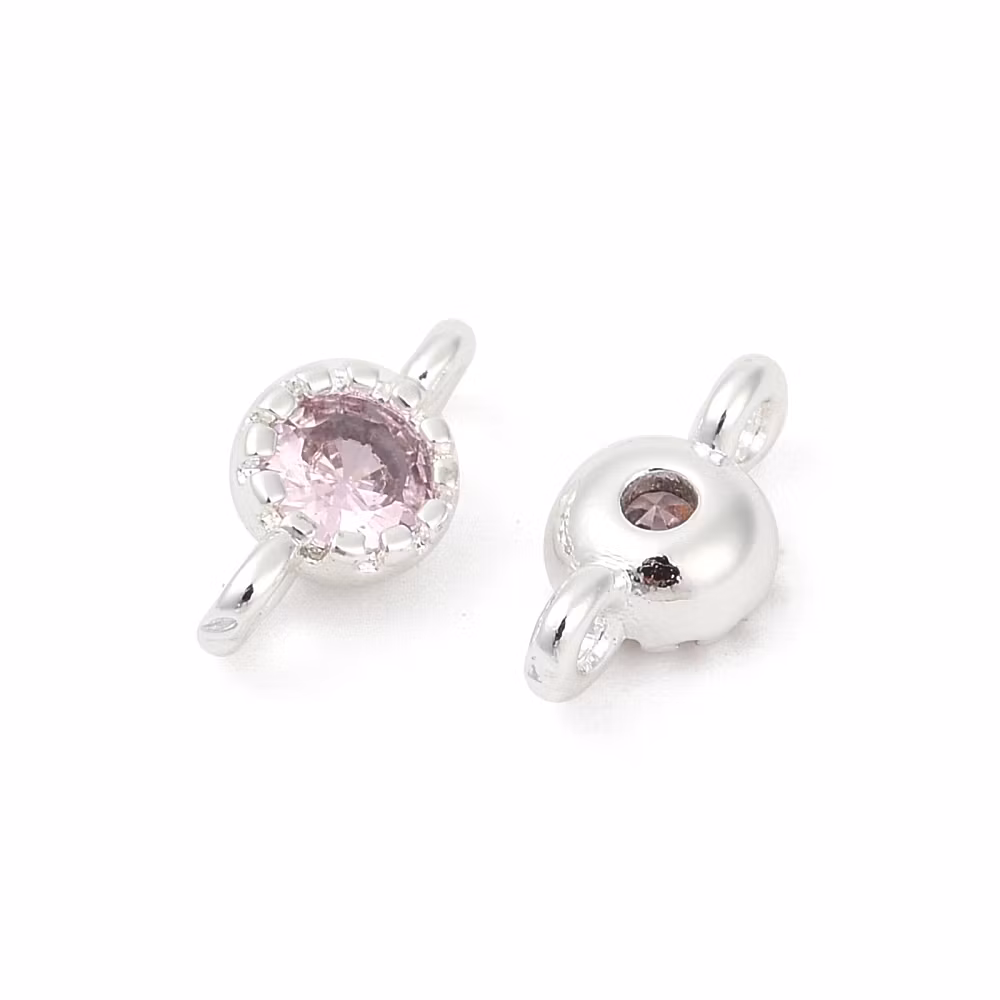 REA: Silverfärgad connector mini rosa med cubic zirconia , 1 st