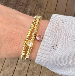 Guldfärgad berlock rosa hjärta och ring med cubic zirconia, 1 st