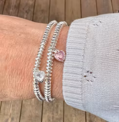 Silverfärgad berlock rosa hjärta och ring med cubic zirconia, 1 st