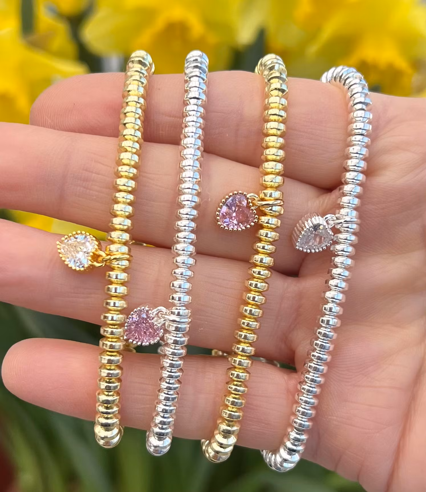 Silverfärgad berlock rosa hjärta och ring med cubic zirconia, 1 st