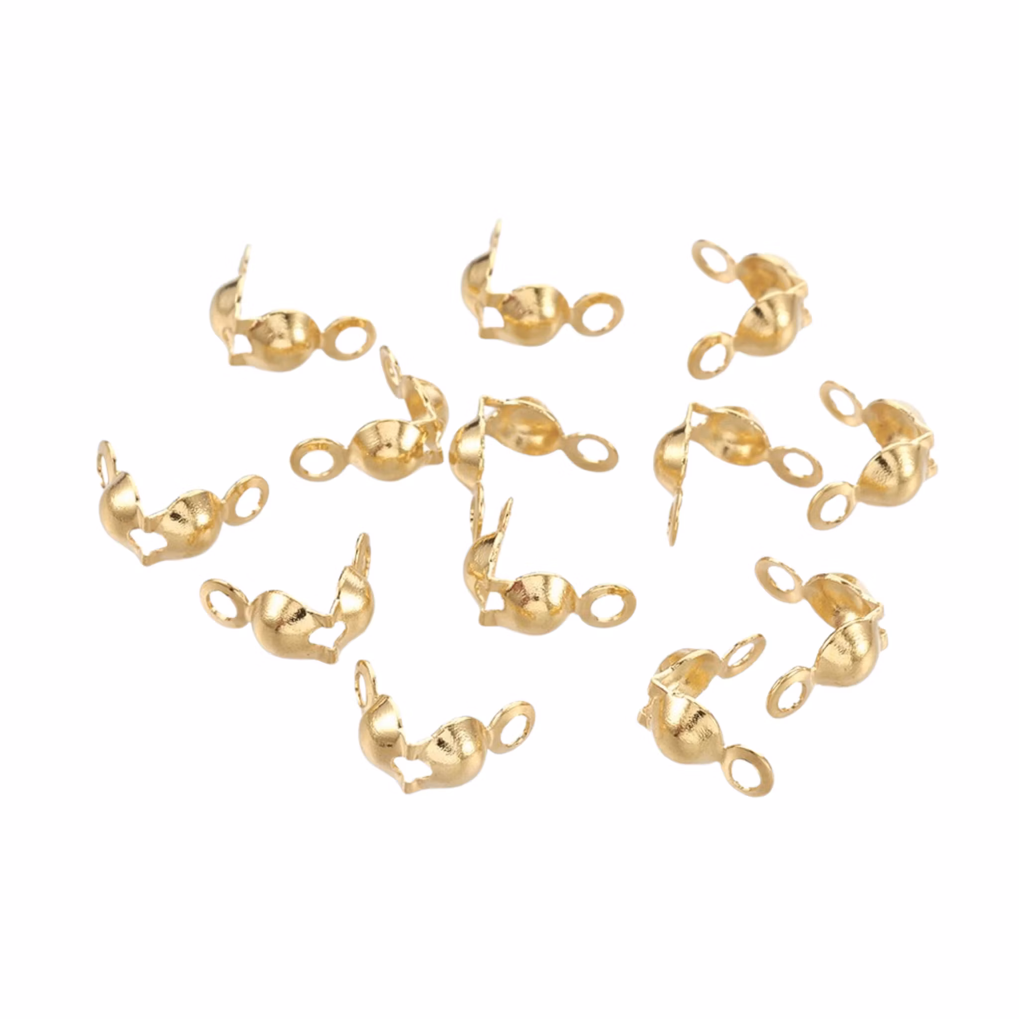 Guldfärgat rostfritt stål knutgömmor 4 mm med öglor och PVD plätering, ca 200 st