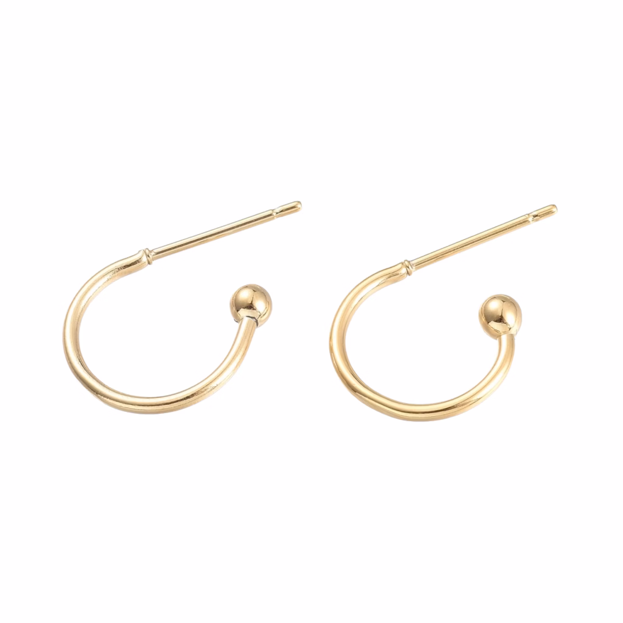 Guldfärgat kirurgiskt stål creoler med liten kula och 18k plätering, 10 st