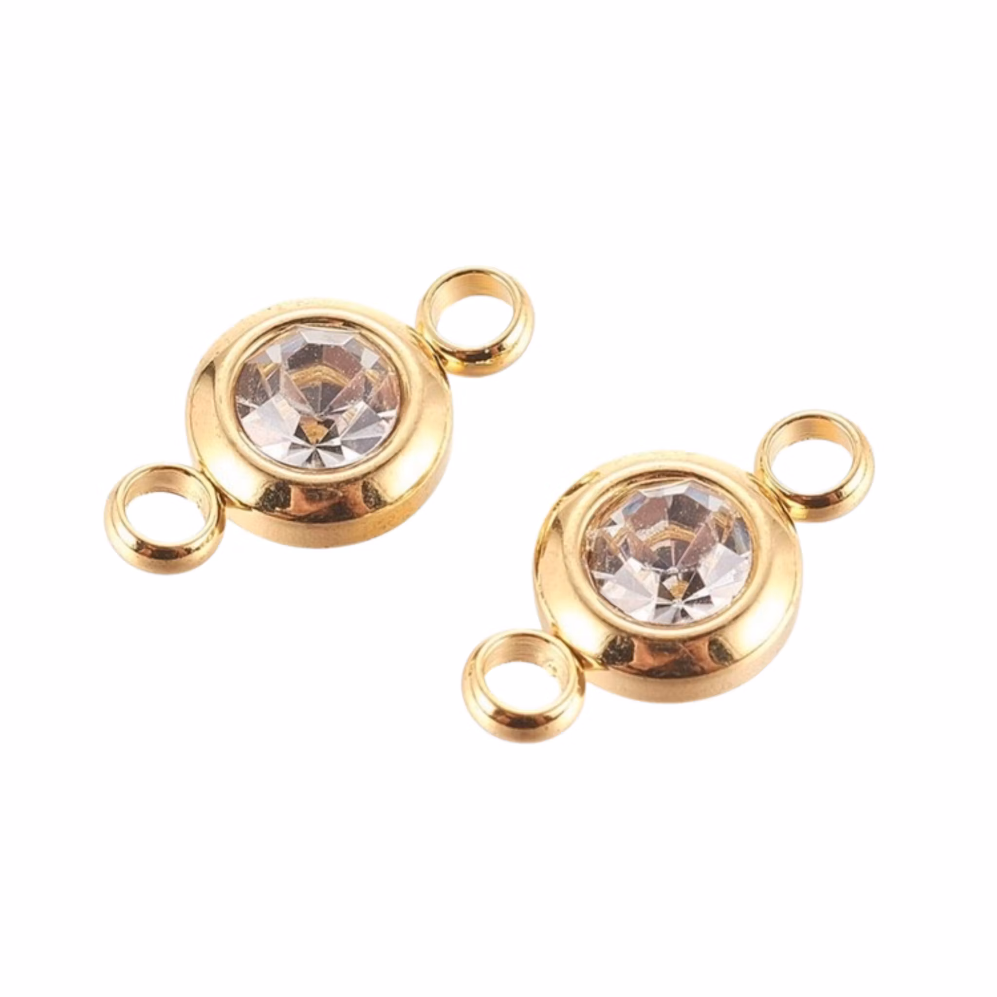 Guldfärgat rostfritt stål connector liten glas med PVD plätering, 1 st