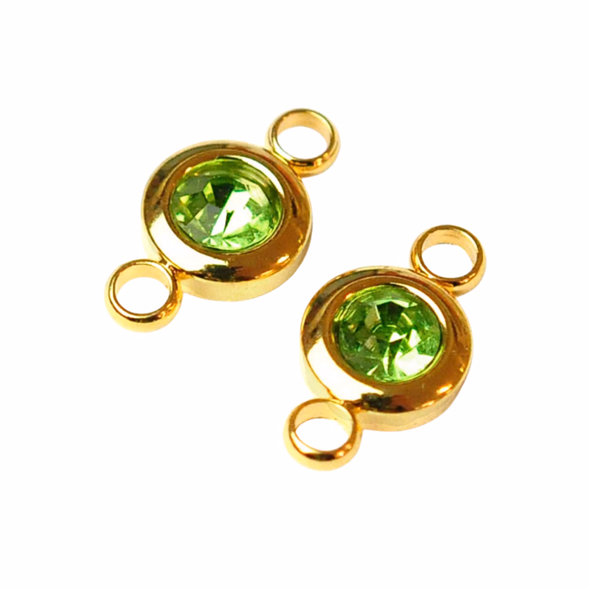 Guldfärgat rostfritt stål connector liten ljusgrön med PVD plätering 1 st