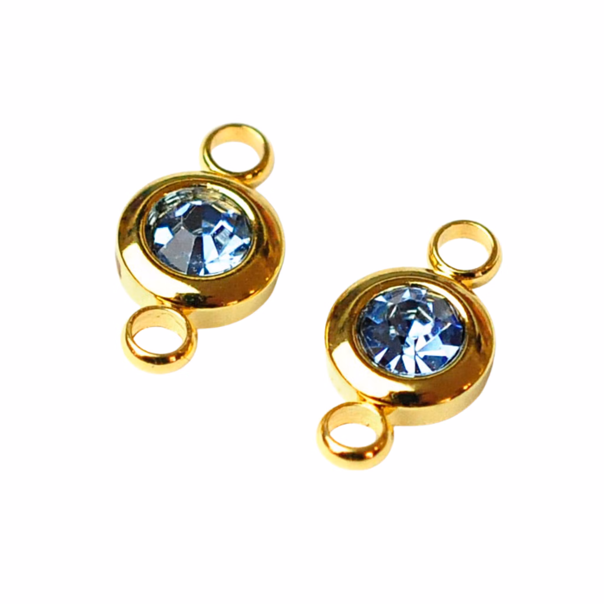 Guldfärgat rostfritt stål connector liten ljusblå med PVD plätering, 1 st