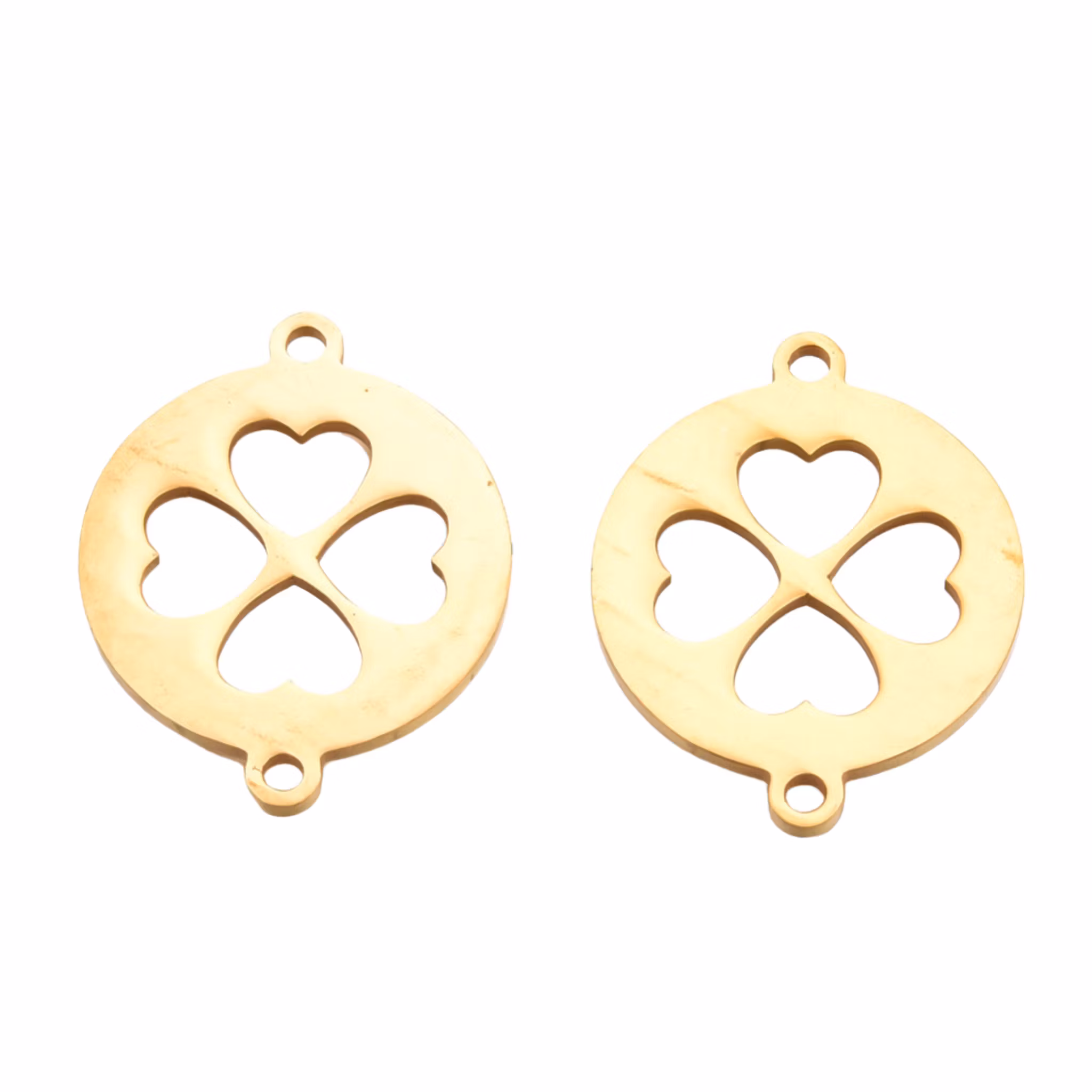 Guldfärgat rostfritt stål connector fyrklöver med PVD plätering, 1 st