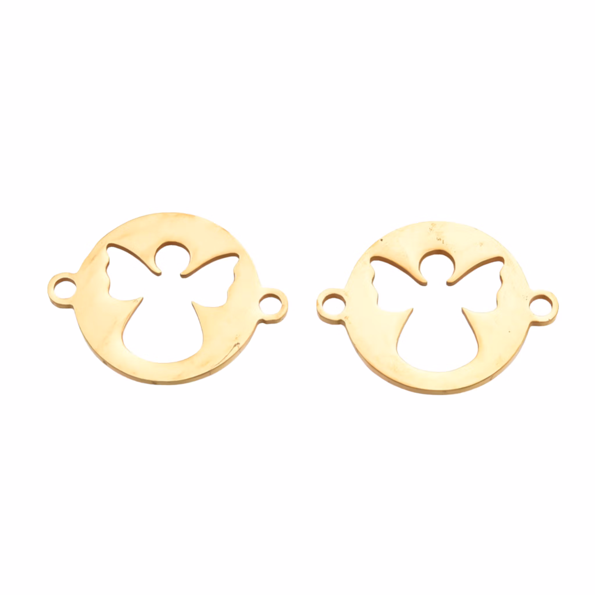 Guldfärgat rostfritt stål connector ängel rund med PVD plätering, 1 st