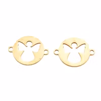 Guldfärgat rostfritt stål connector ängel rund med PVD plätering, 1 st