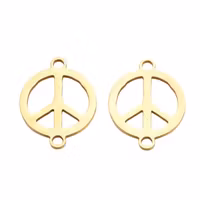 Guldfärgat rostfritt stål connector peace med PVD plätering, 1 st