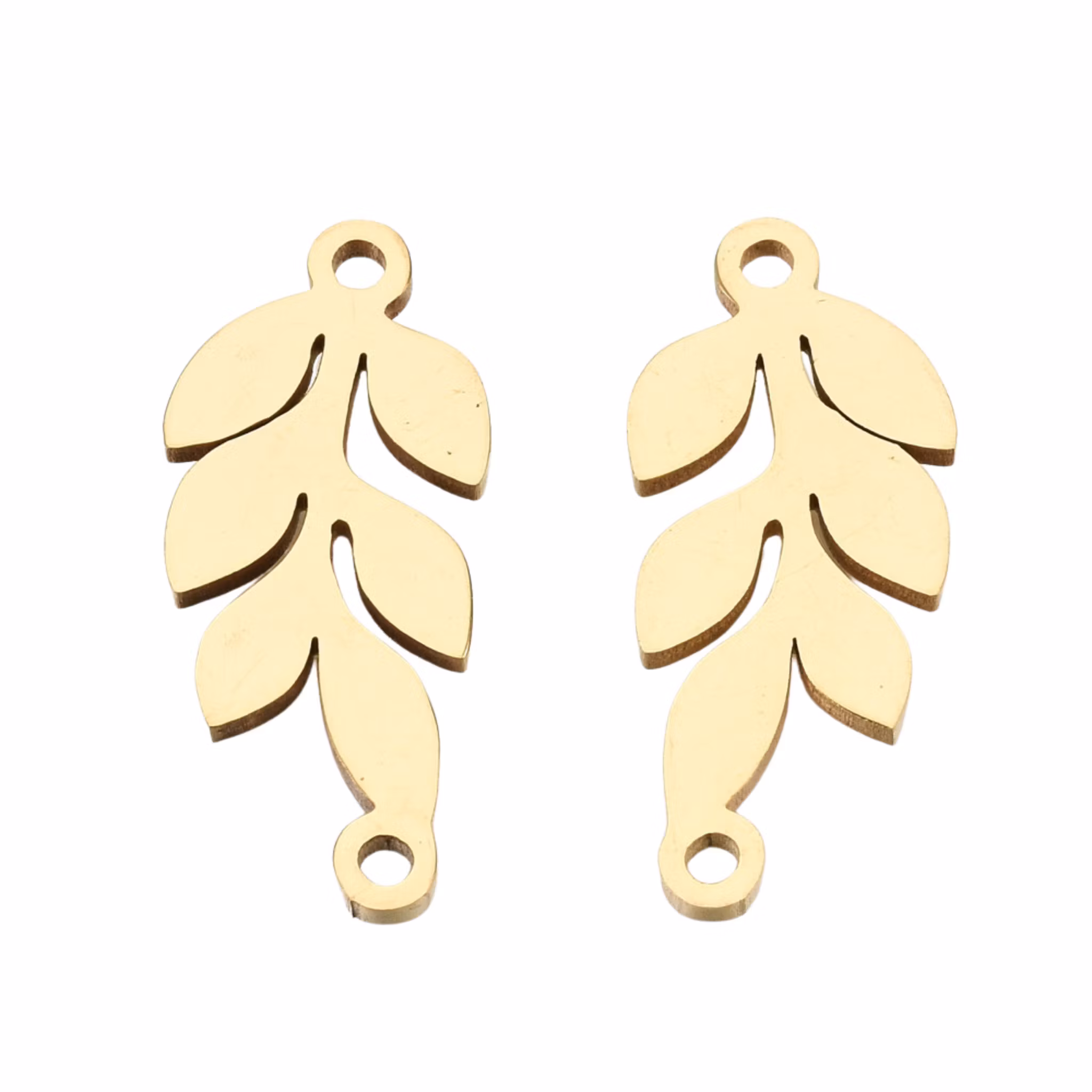 Guldfärgat rostfritt stål connector små löv med PVD plätering, 1 st
