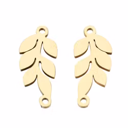 Guldfärgat rostfritt stål connector små löv med PVD plätering, 1 st