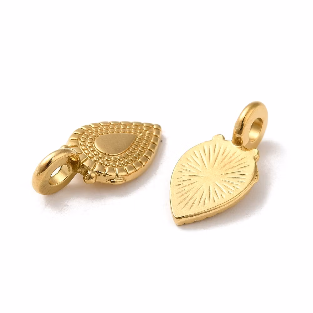 Guldfärgat rostfritt stål litet mönstrat hänge med PVD plätering, 1 st